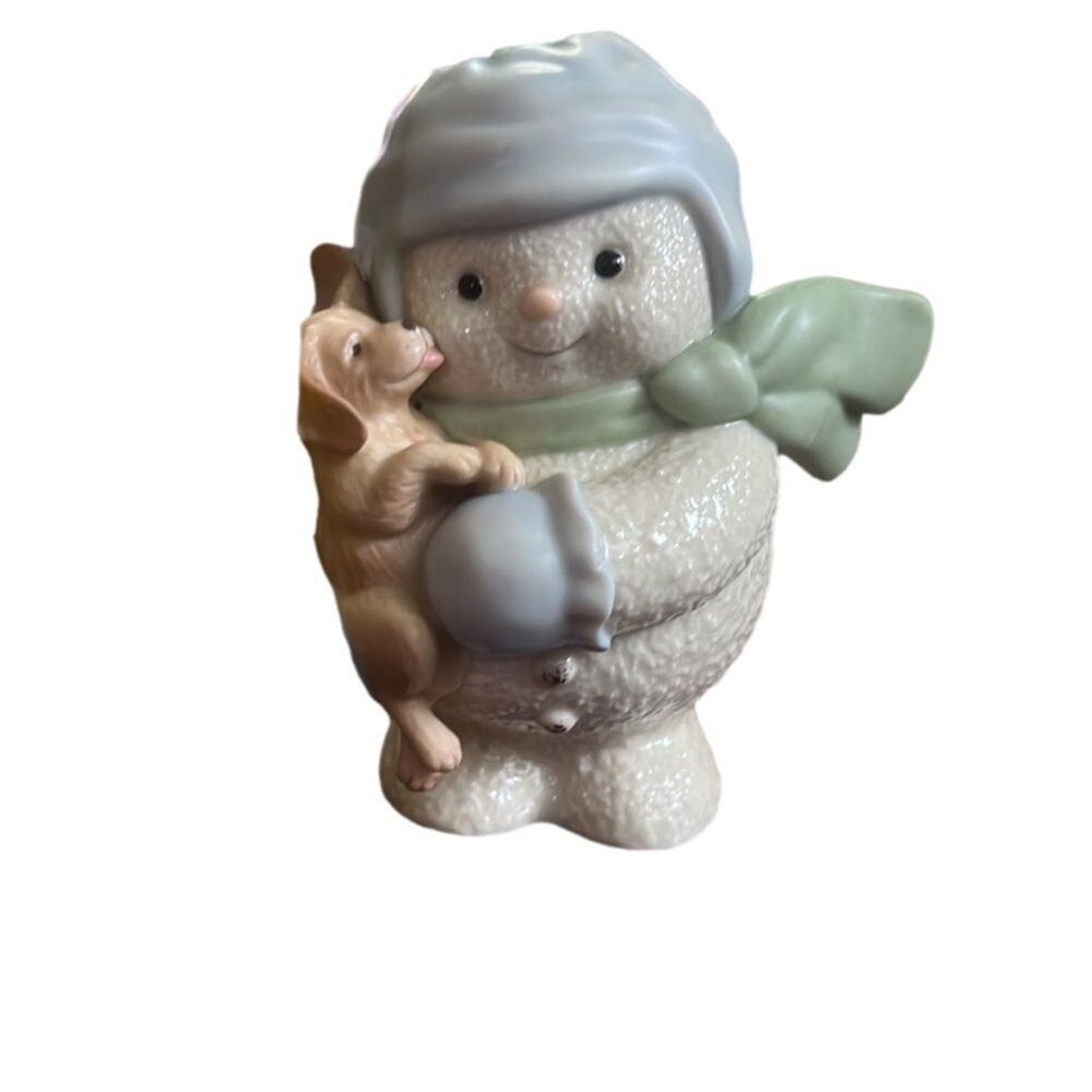 LENOX PLAYFUL SNOWMAN FIGURINE BOY KNOWS KID W/ DOG.